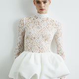 CATROUX MINI PEPLUM DRESS IN CHANTILLY LACE