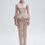 CATROUX PEPLUM DRESS IN NUDISTE